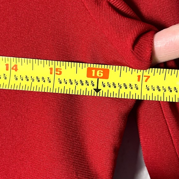 Style & Co Sz PS V-Neck Blouse Red 3/4 Sleeves Semi-Sheer Ruffles at Wrist - Picture 8 of 10